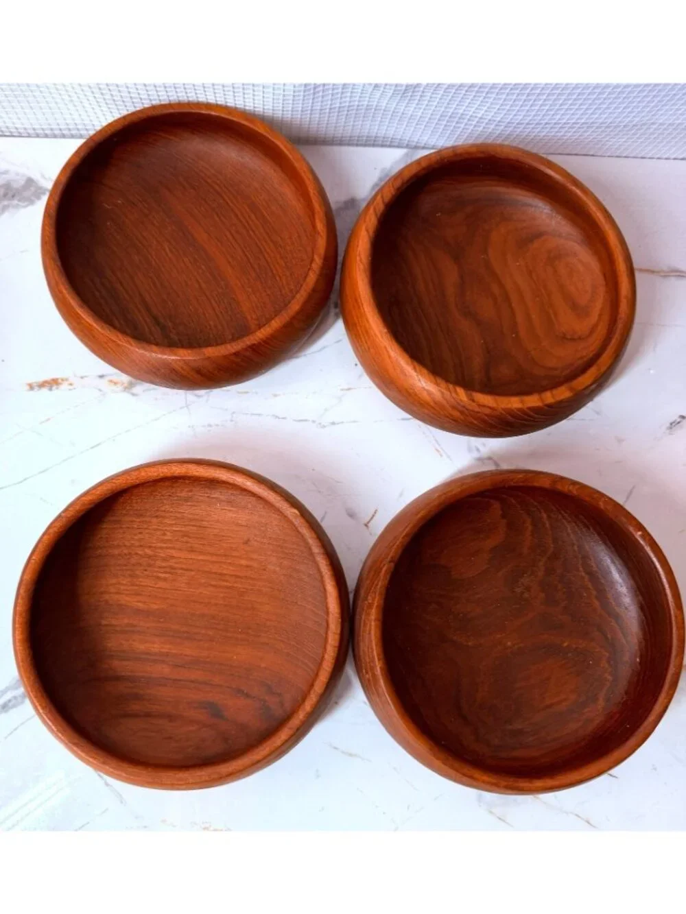 Mid-Century Modern Teak Salad Bowl Set With 4 Small Bowls & 2 Serving Utensils
